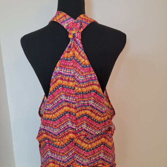 Luli Fama V-Neck Racerback Swim Cover-Up Dress Multi Color Pattern Cinch Resort - Picture 7 of 14